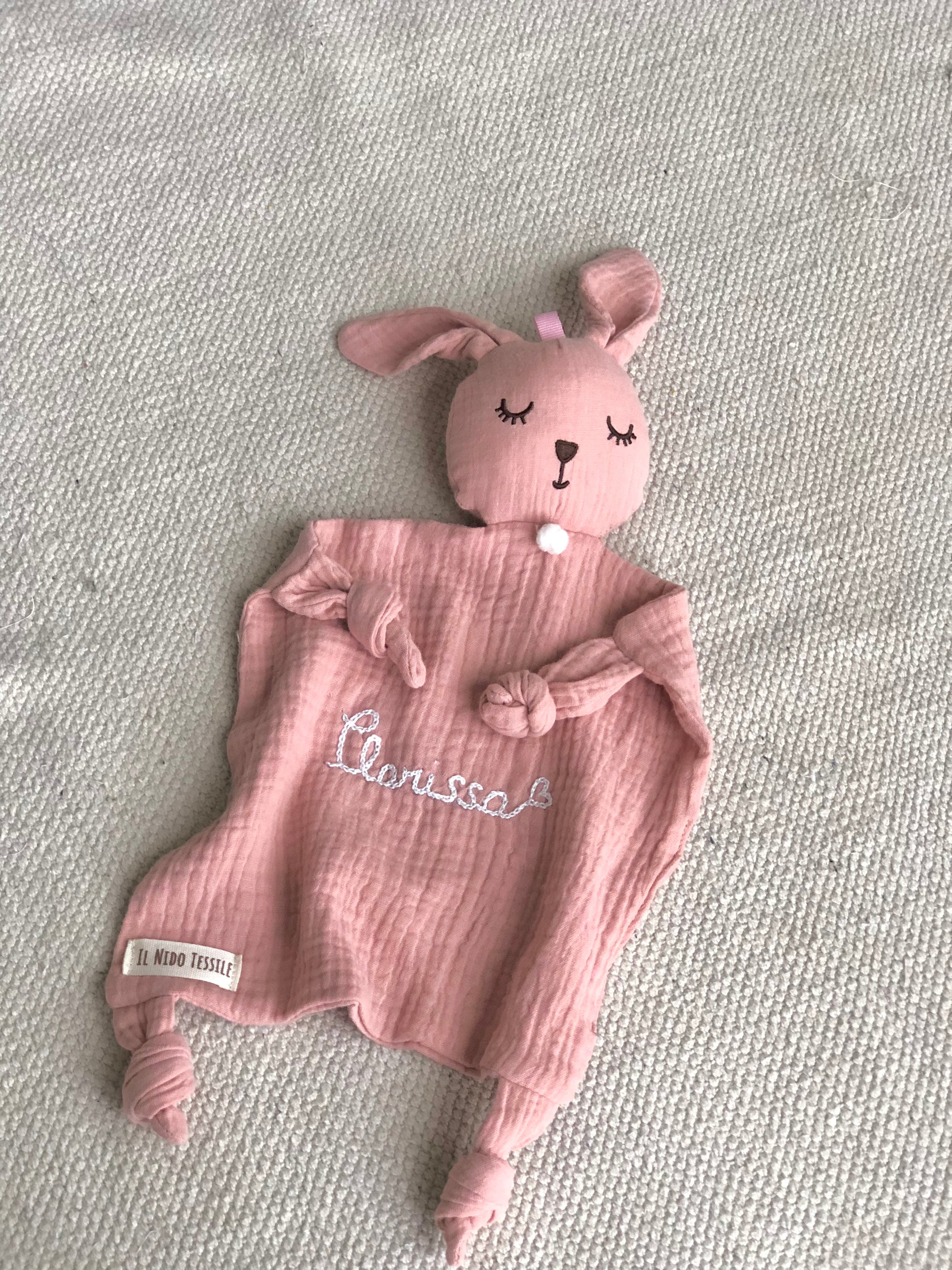 Peluche Doudou Fresk Cotone Bio Lavorazione Tricot Bassotto Rosa - Ecochic