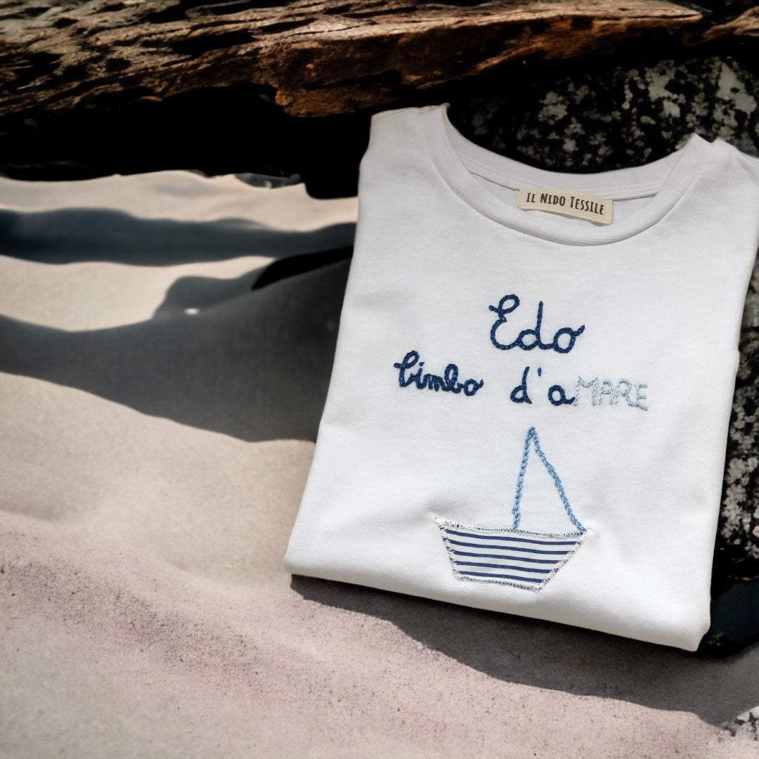 T-Shirt in cotone bio con scritta e personalizzazione Blu