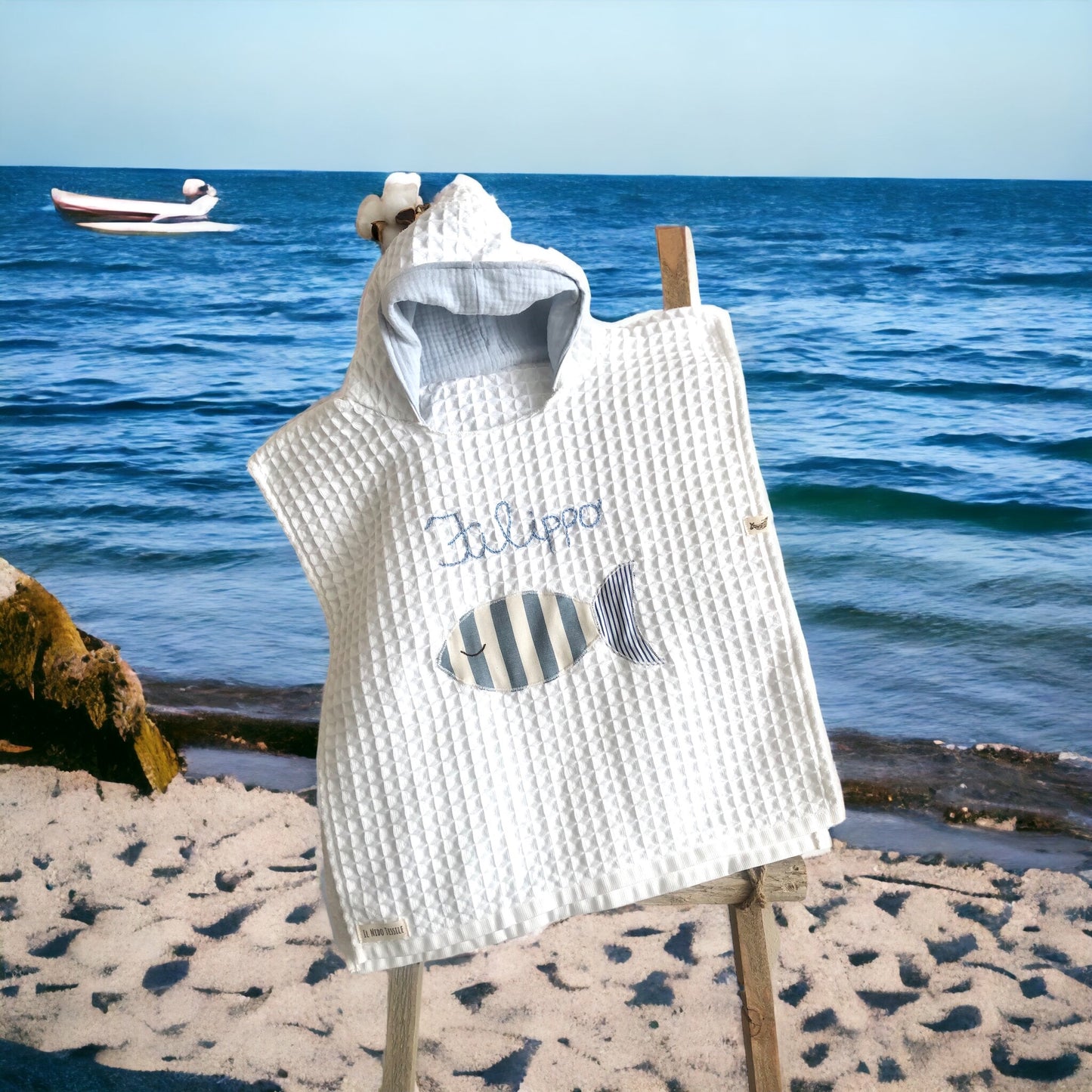 Poncho Personalizzato con cappuccio Blu