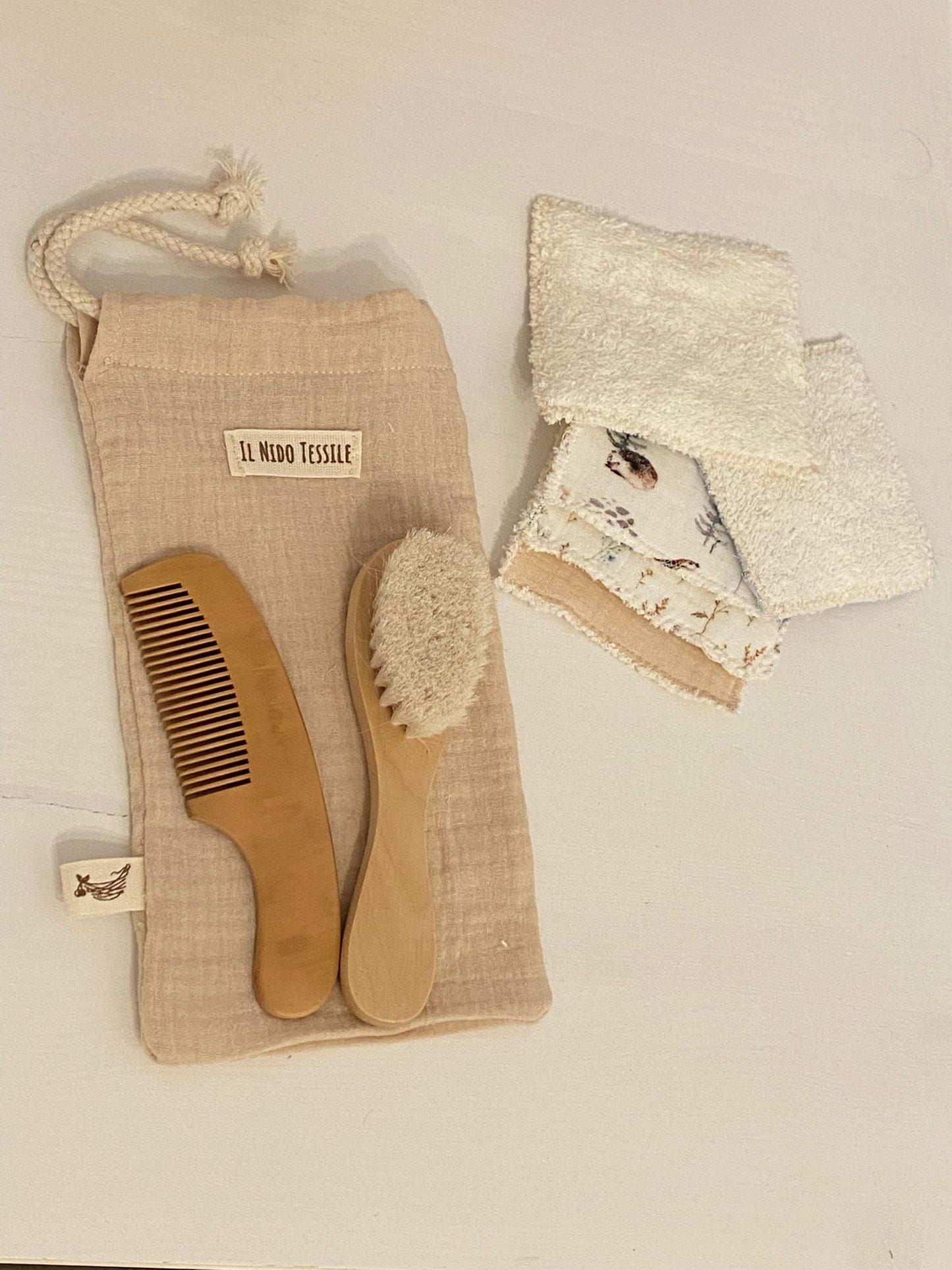 Set spazzola e pettine baby in legno naturale