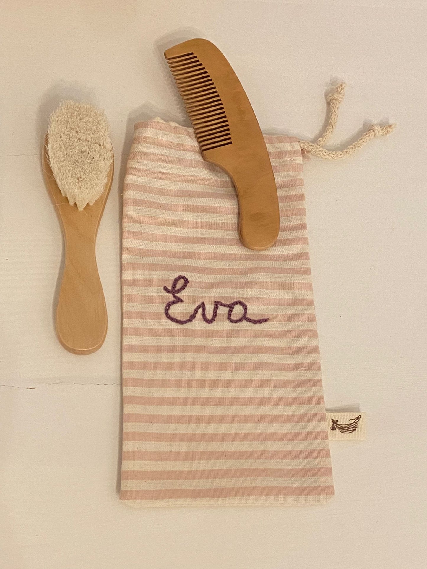 Set spazzola e pettine baby in legno naturale