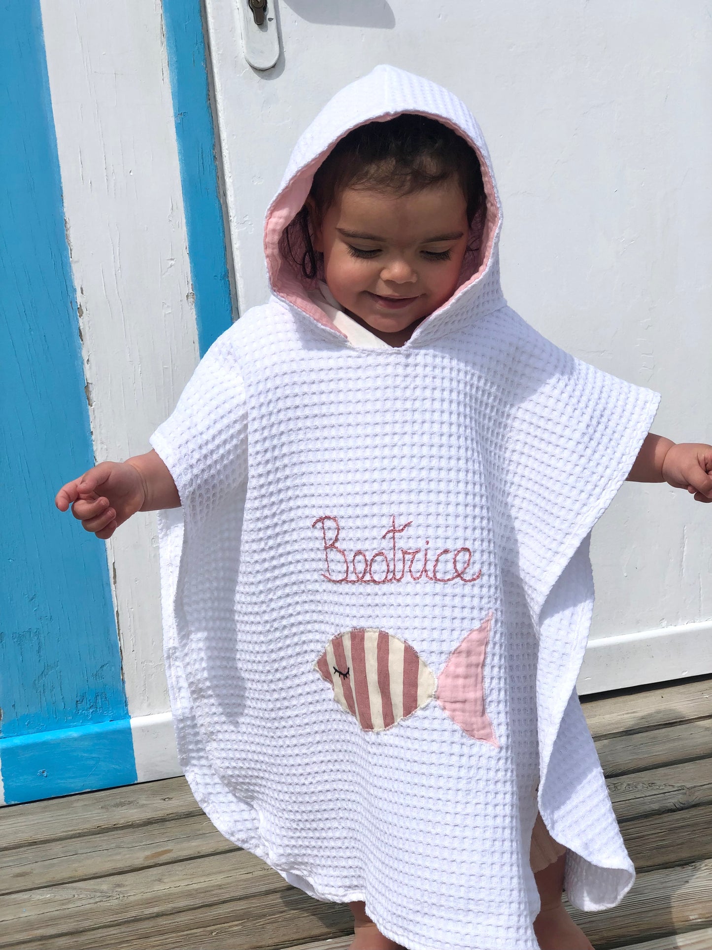 Poncho Personalizzato con cappuccio Rosa