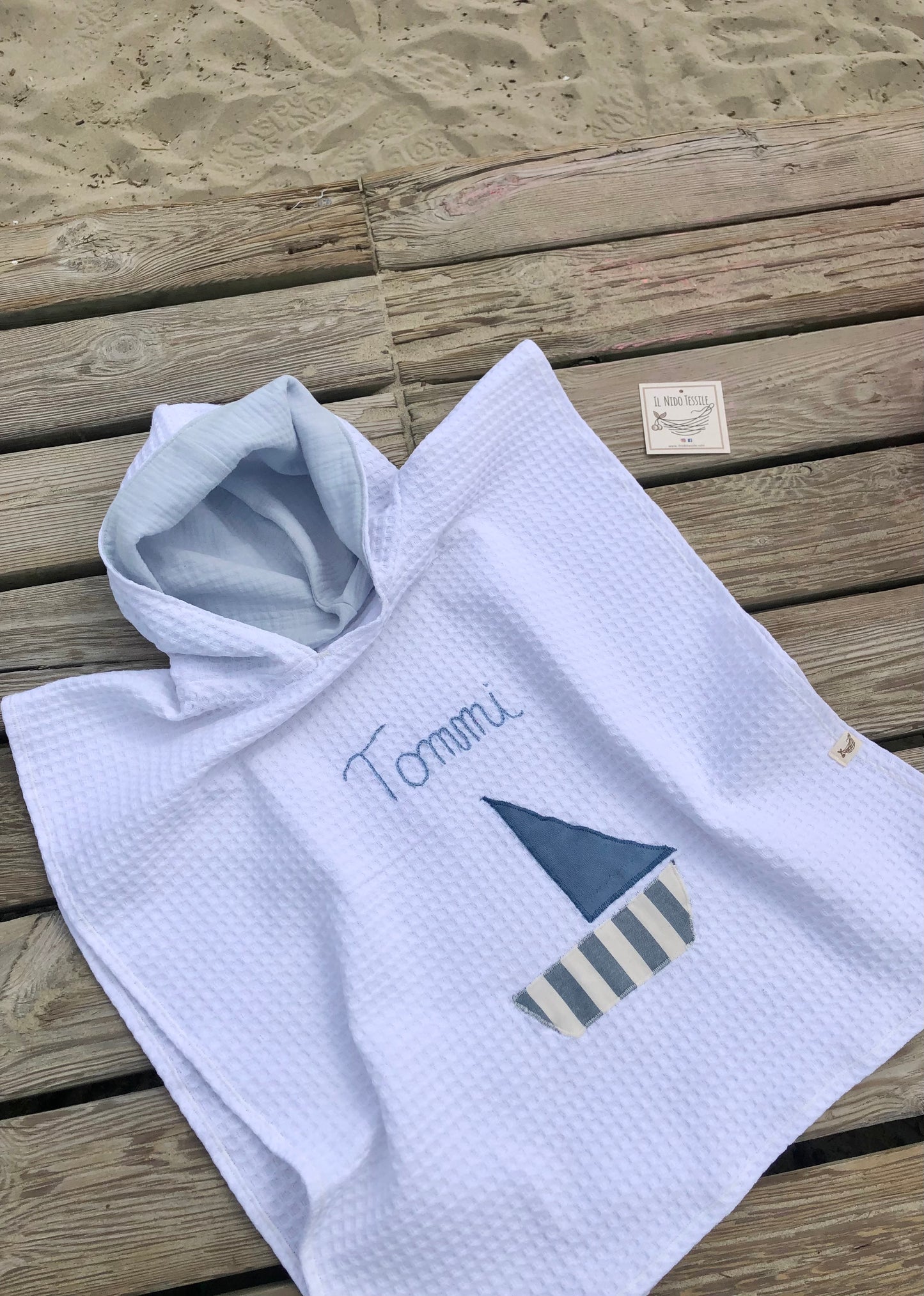 Poncho Personalizzato con cappuccio Blu