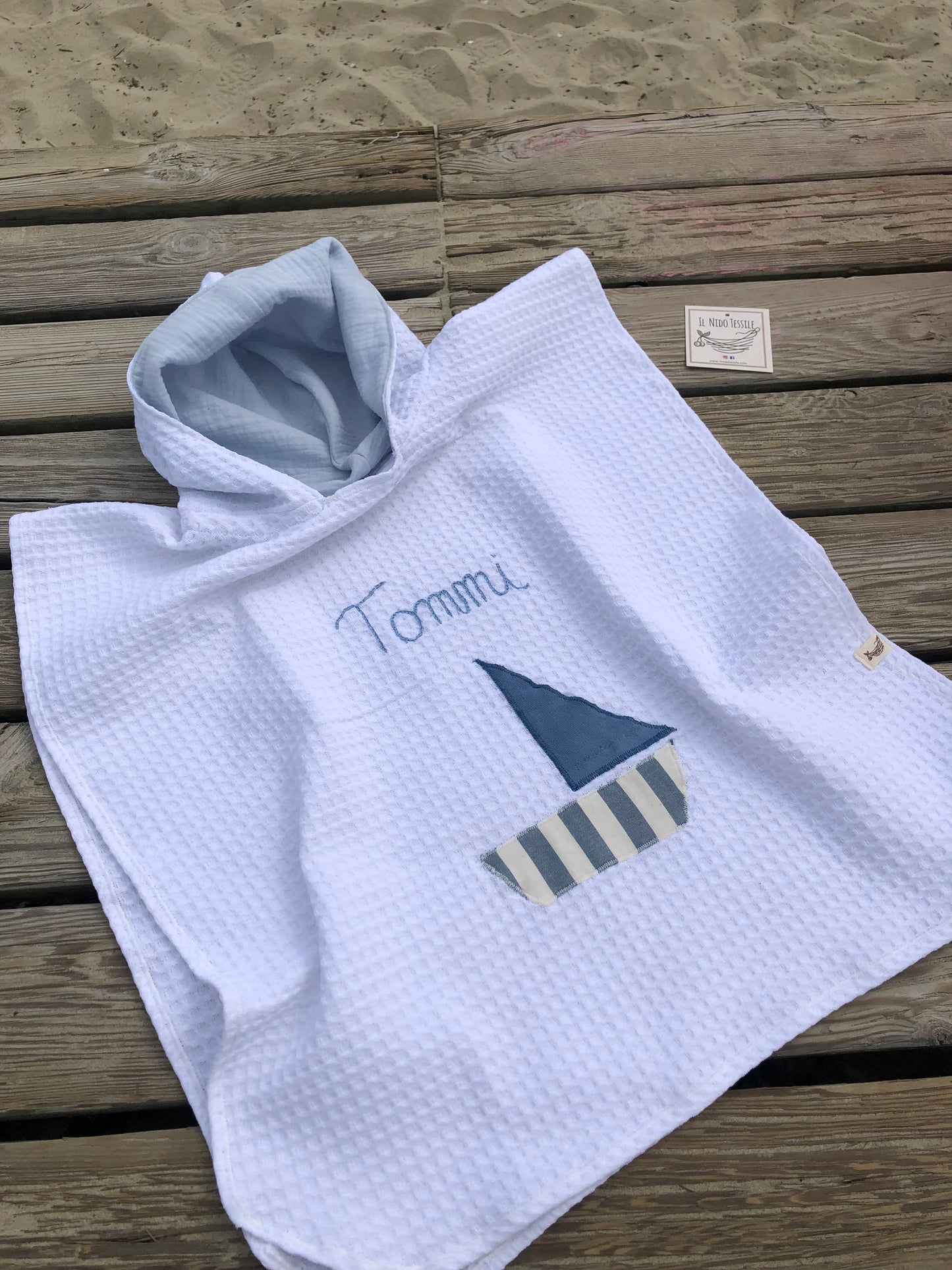 Poncho Personalizzato con cappuccio Blu