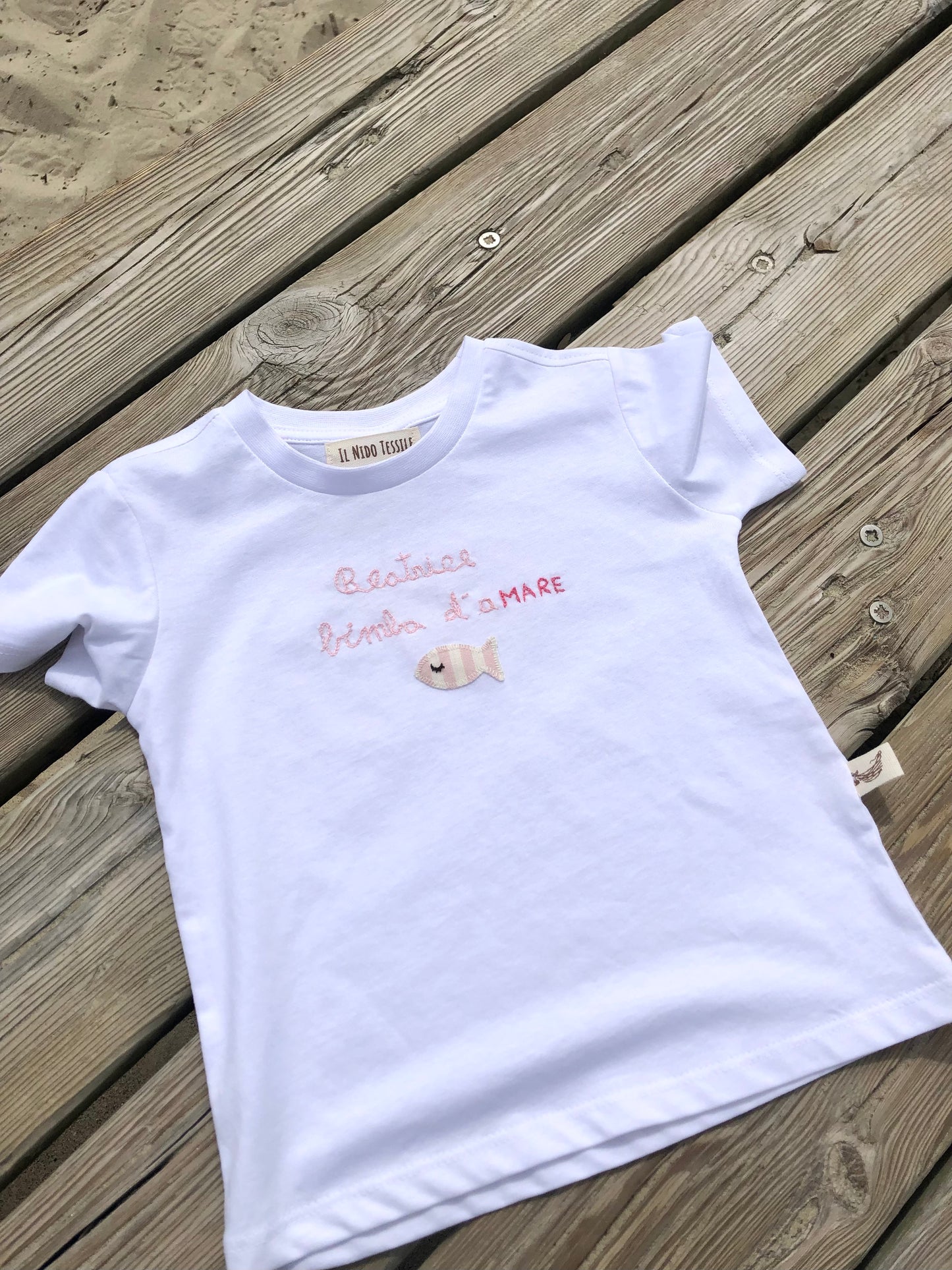 T.shirt in cotone bio con scritta e personalizzazione Rosa